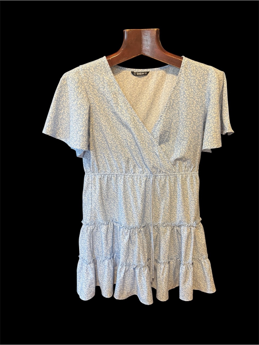 Shein Light Blue Floral Tiered Wrap Dress brand new size M